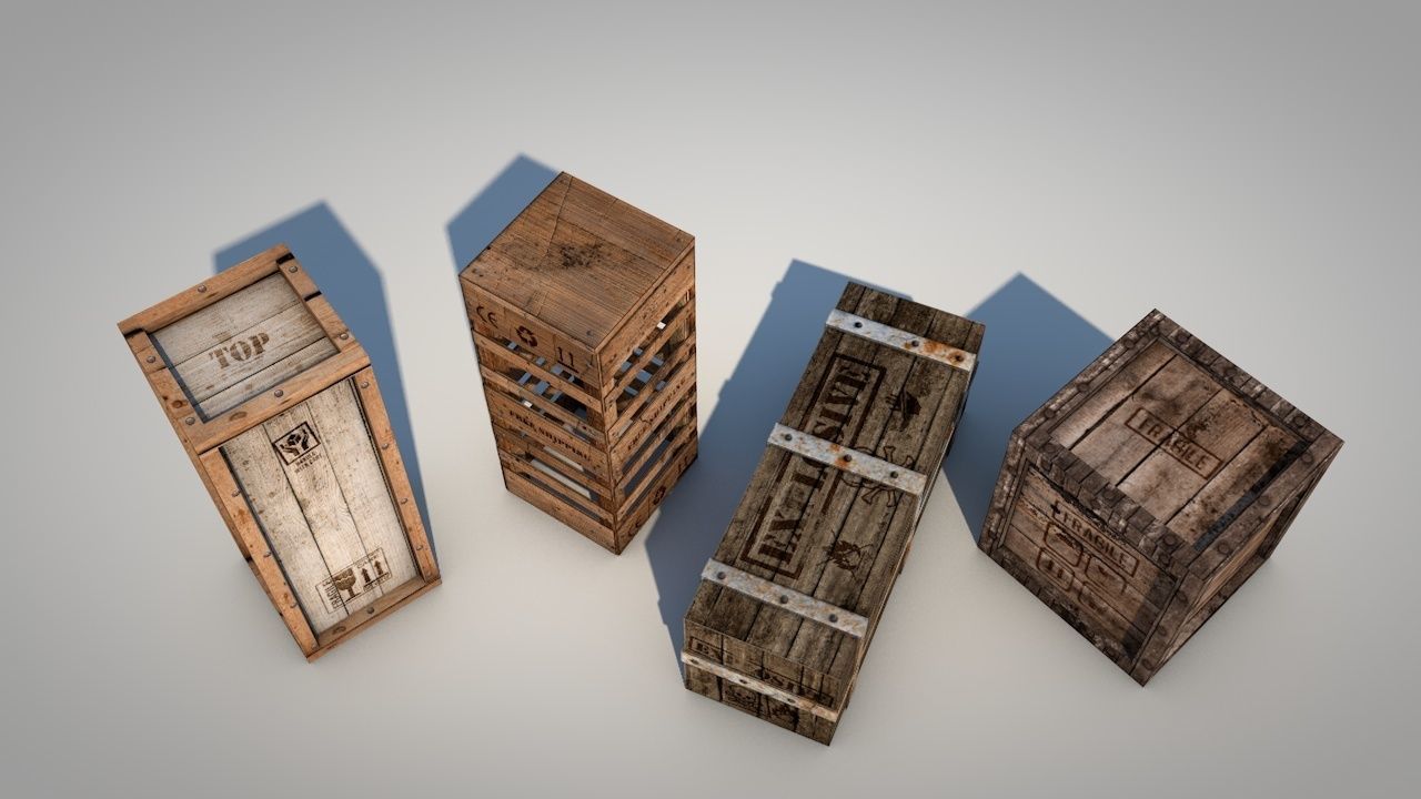 Game Ready Wooden Boxes Low-poly 3D model_3