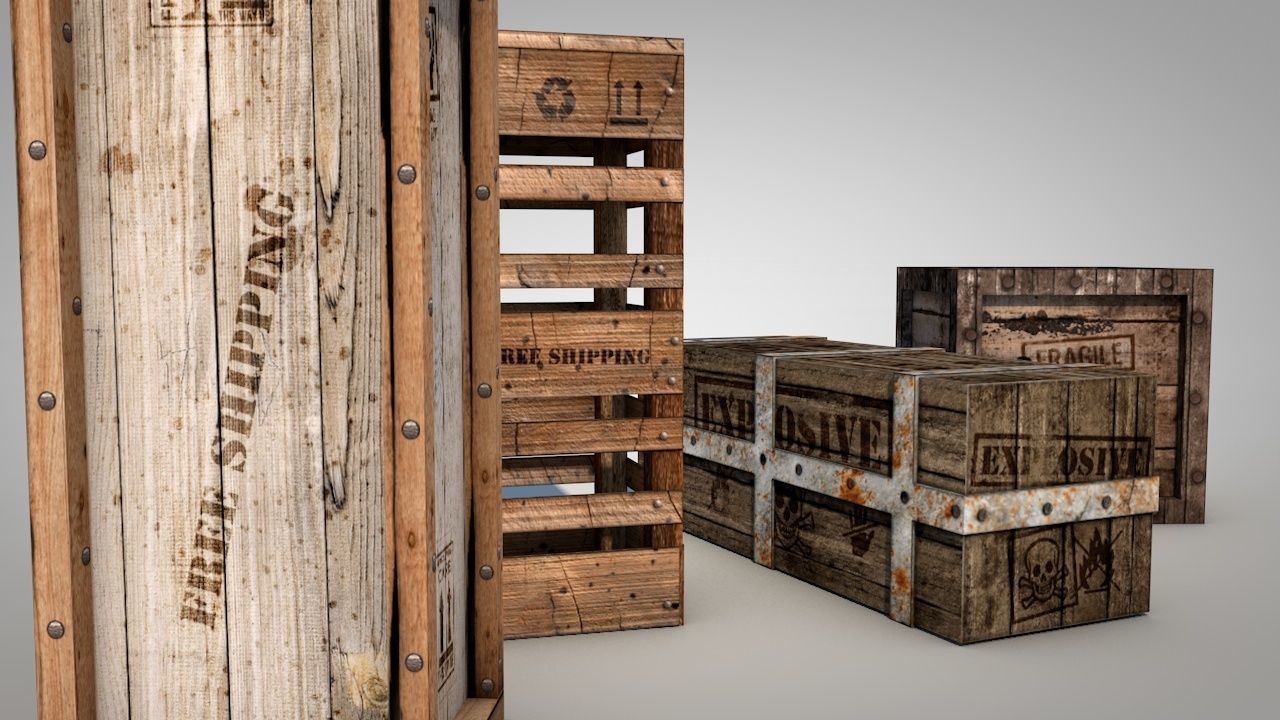 Game Ready Wooden Boxes Low-poly 3D model_4