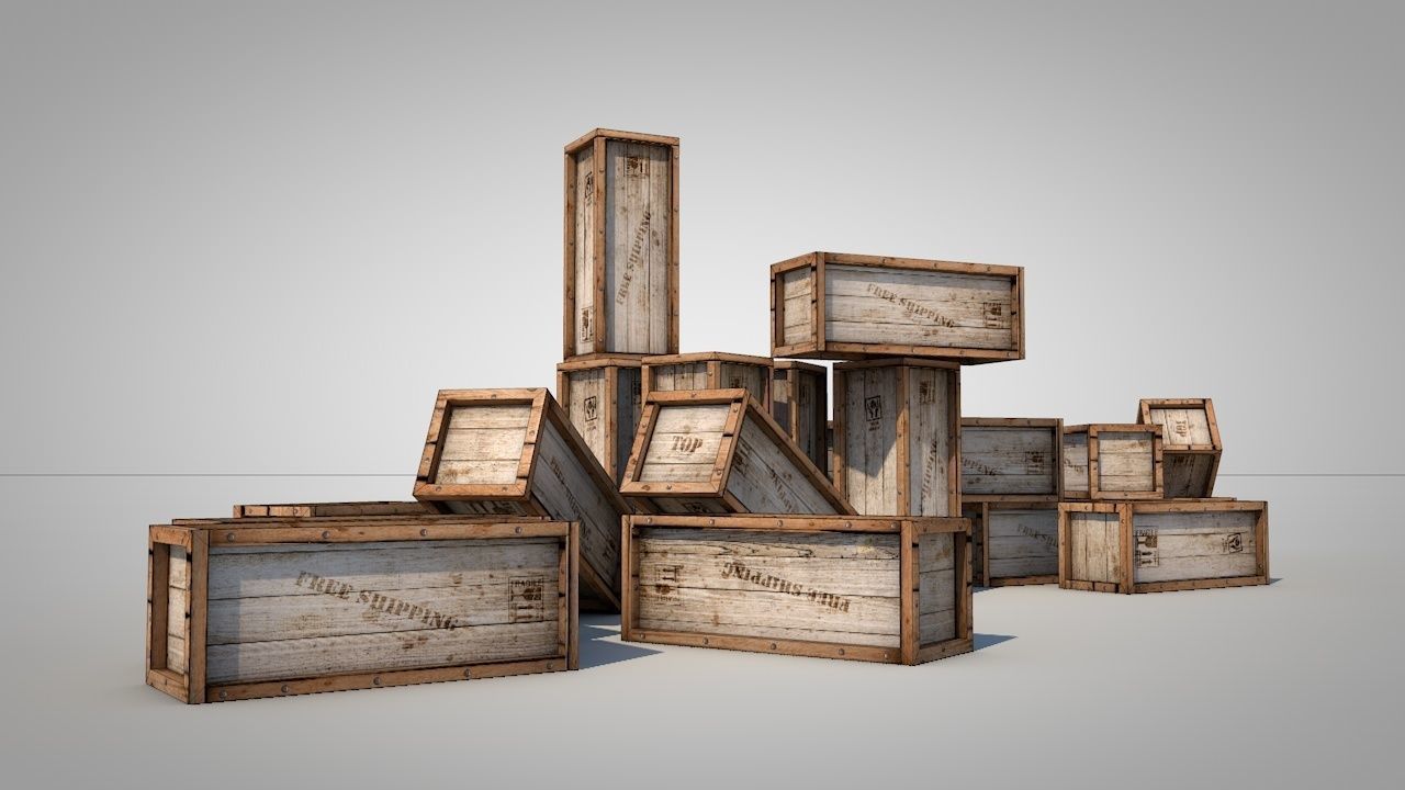 Game Ready Wooden Boxes Low-poly 3D model_16