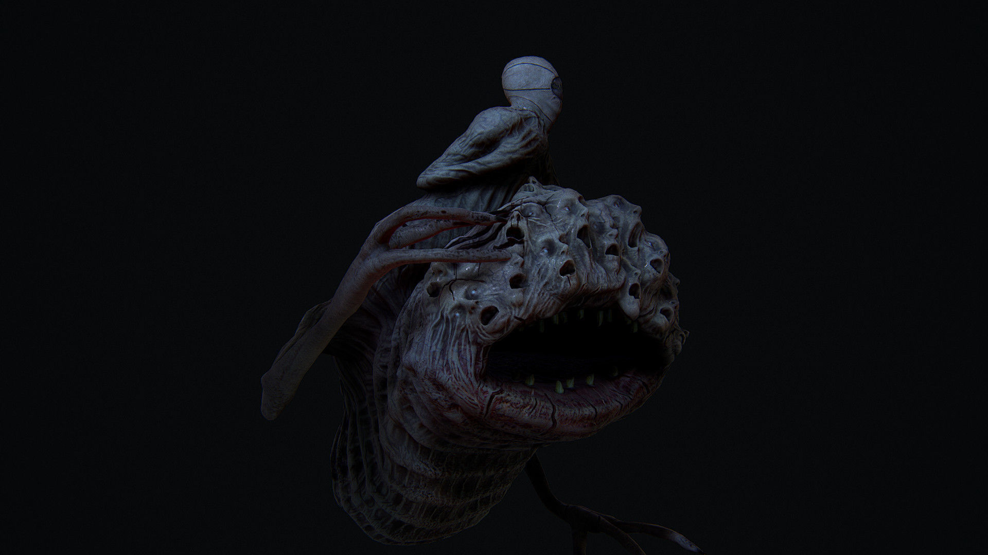 THe leach Horror monster Animated  Low-poly 3D model_7