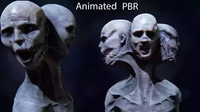 The three faces Monster ANimated Very creepy Low-poly 3D model