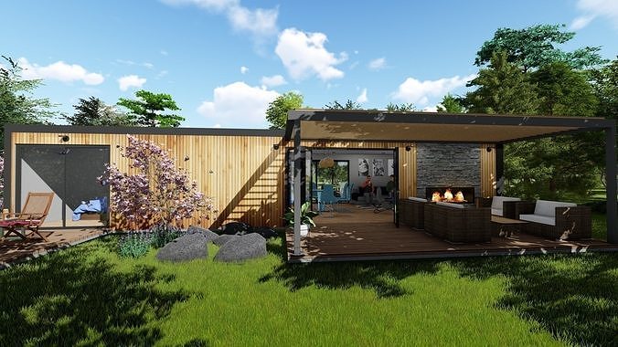 modern house vacation home mobile home 3d model Low-poly 3D model