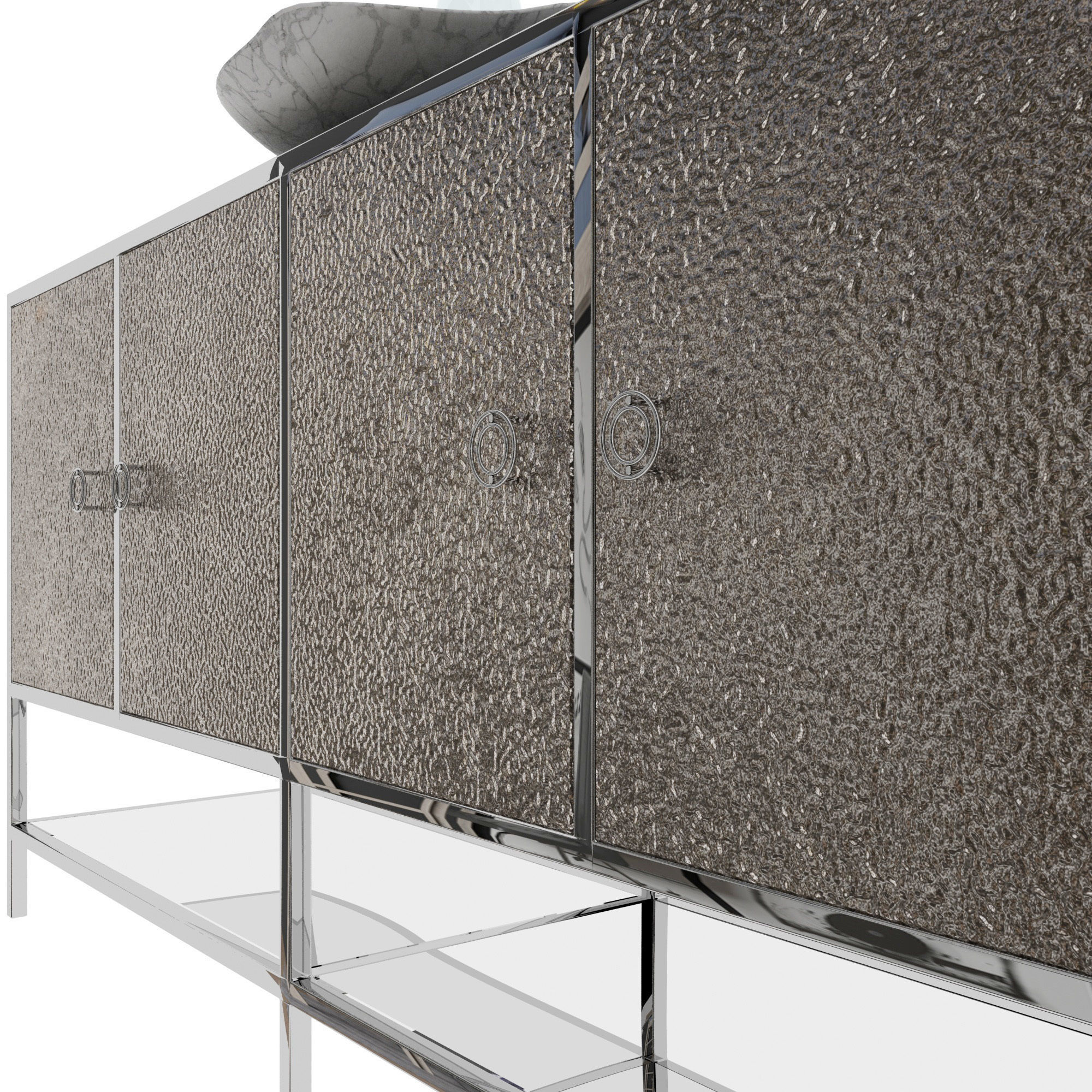 Kare Design Credenza Moonscape Design – Mobile TV O Cassettiera Con Ante Specchiate Grigie 155x80x42cm