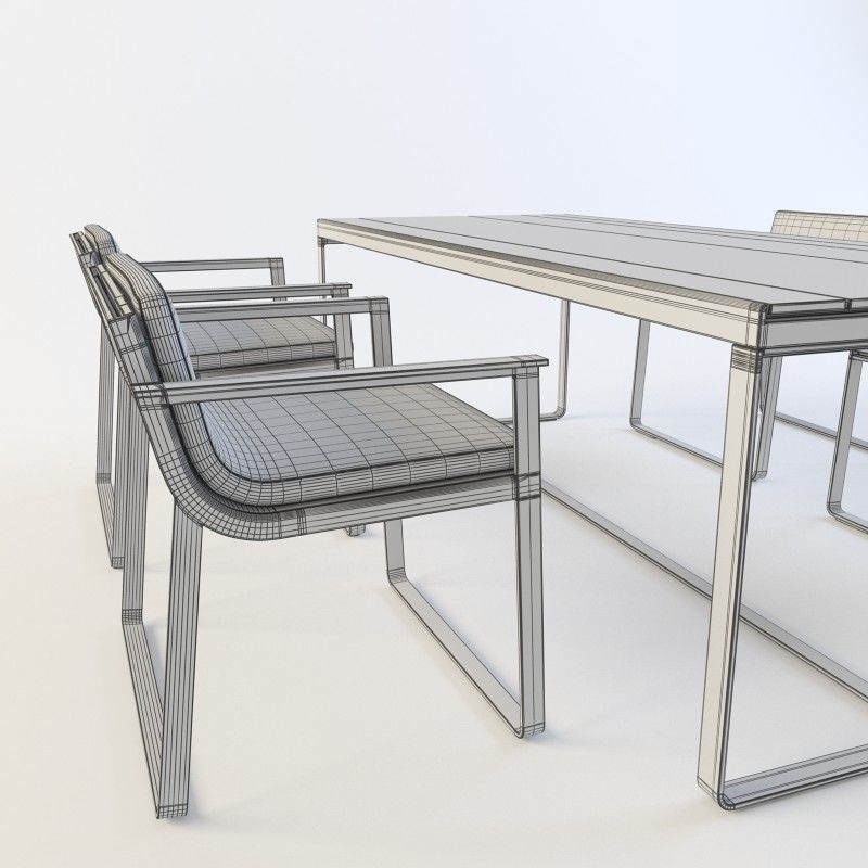 Banco Flat outdoor table plus chairs 3D model_3
