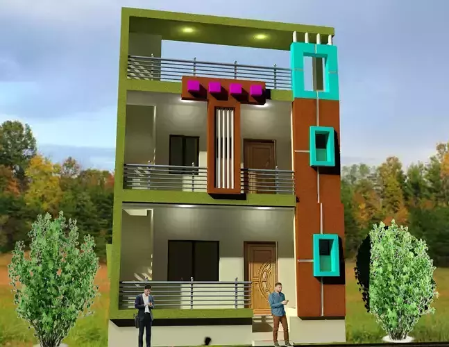 Exterior Model house design in hyderabad 3D print model
