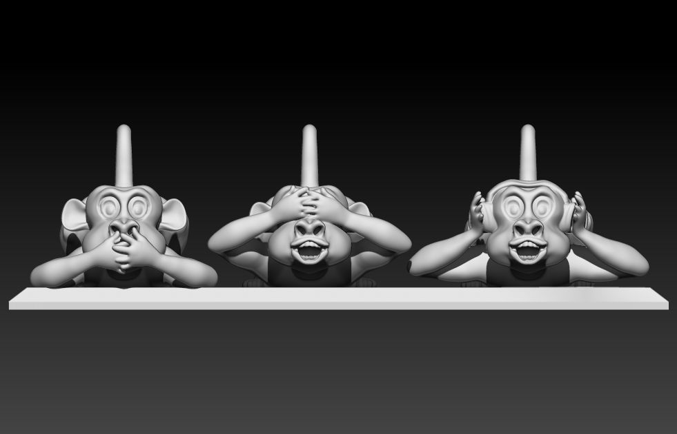 Three monkeys 3D print model_2