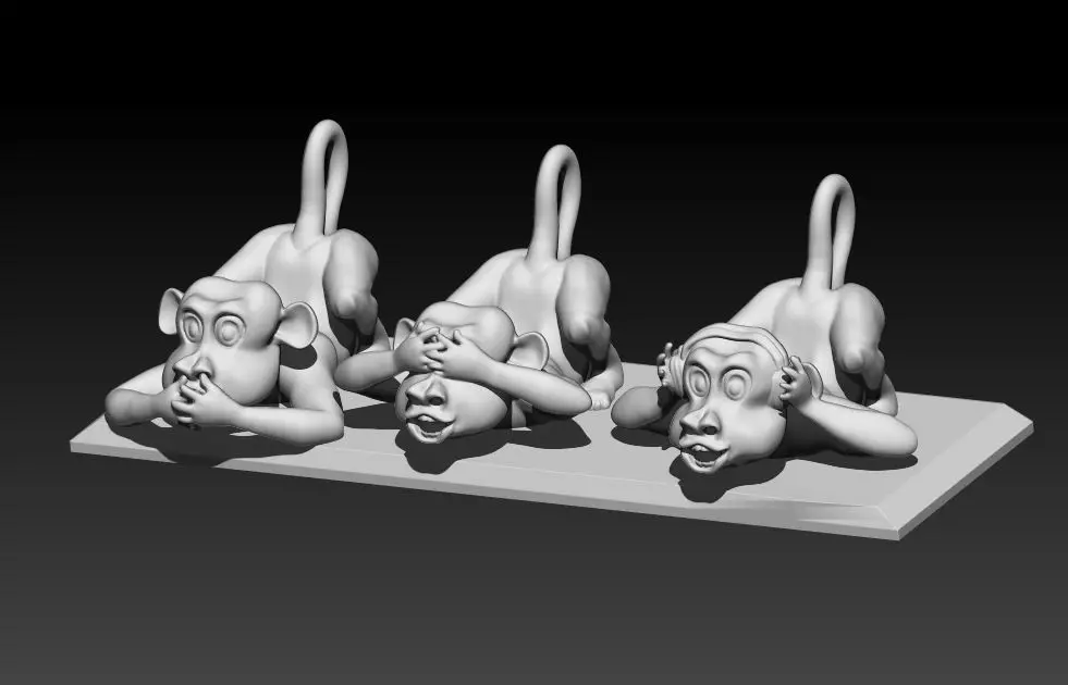Three monkeys 3D print model_0