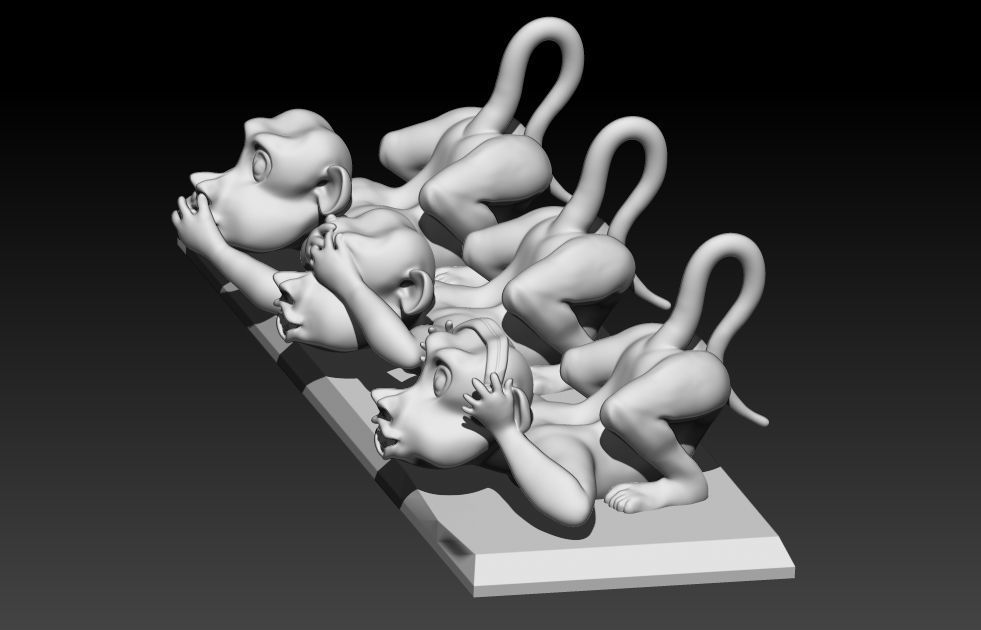 Three monkeys 3D print model_1