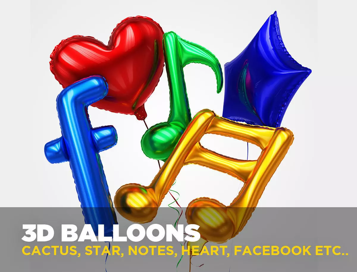 Balloons in different shapes 3D model_0