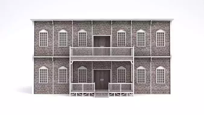 Hotel brick house Low-poly 3D model