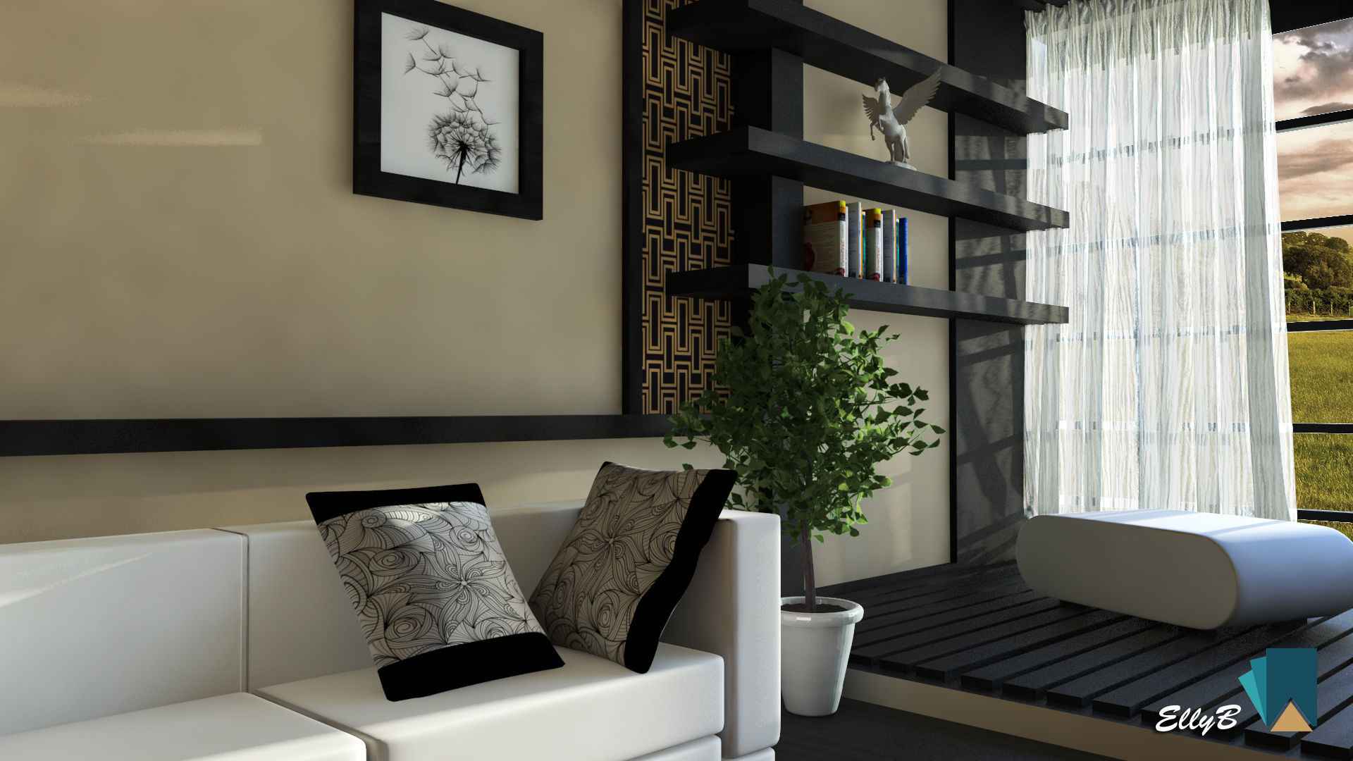 Japanese Style Living Room 3D model_4
