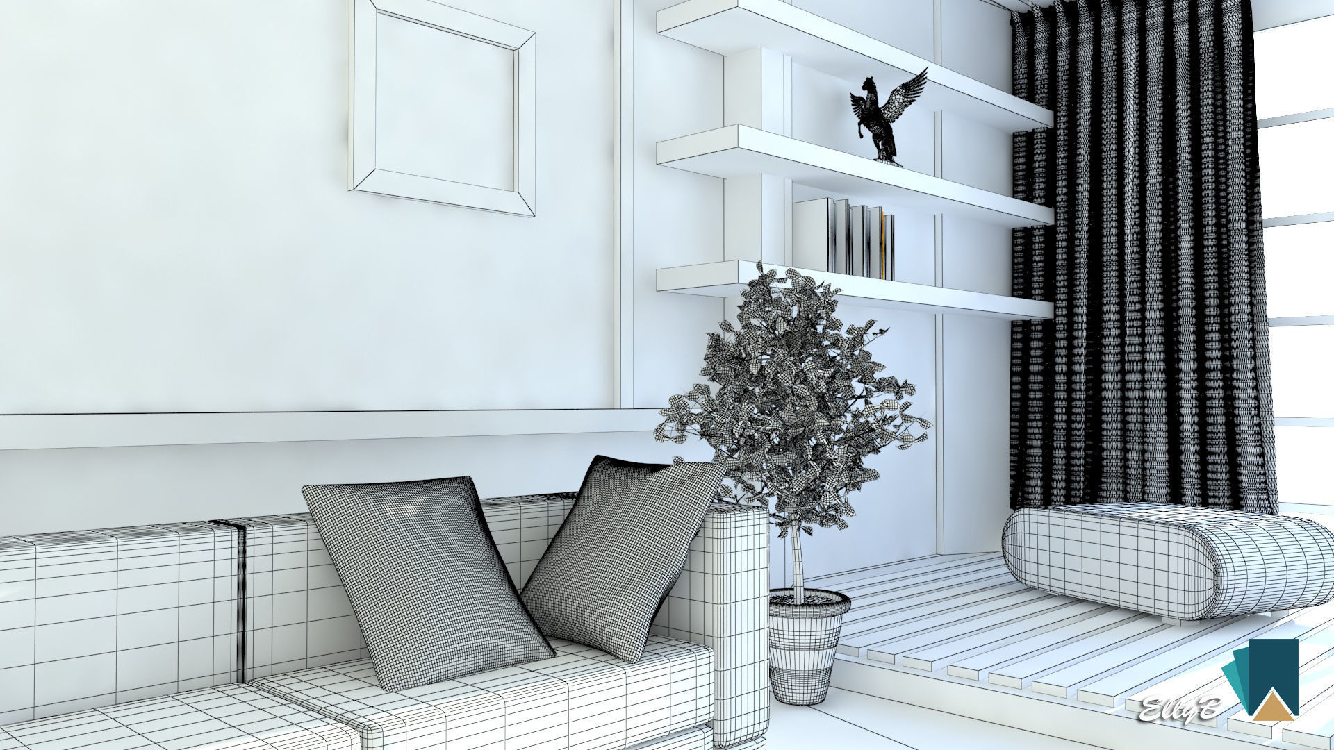 Japanese Style Living Room 3D model_6