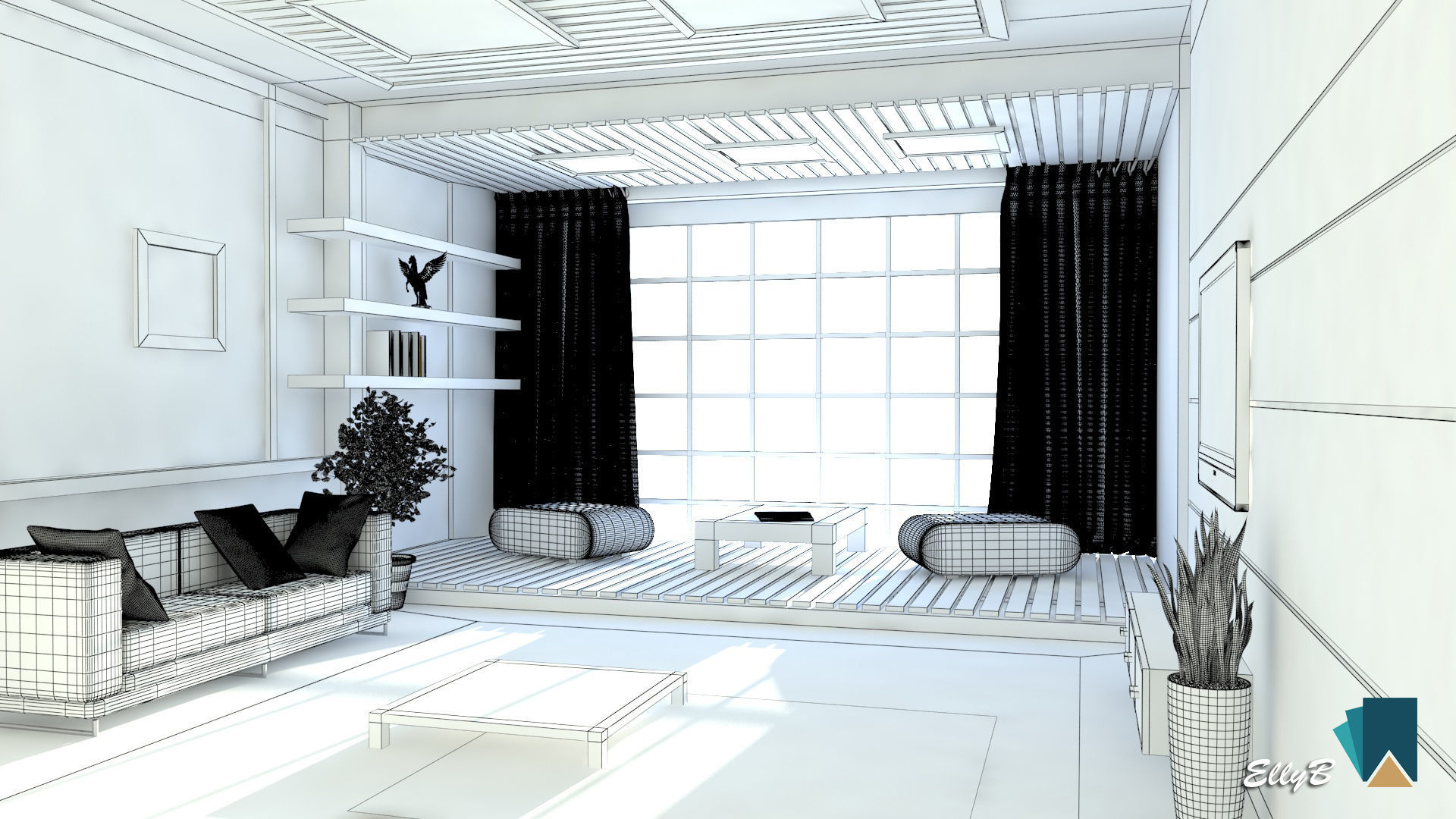 Japanese Style Living Room 3D model_5