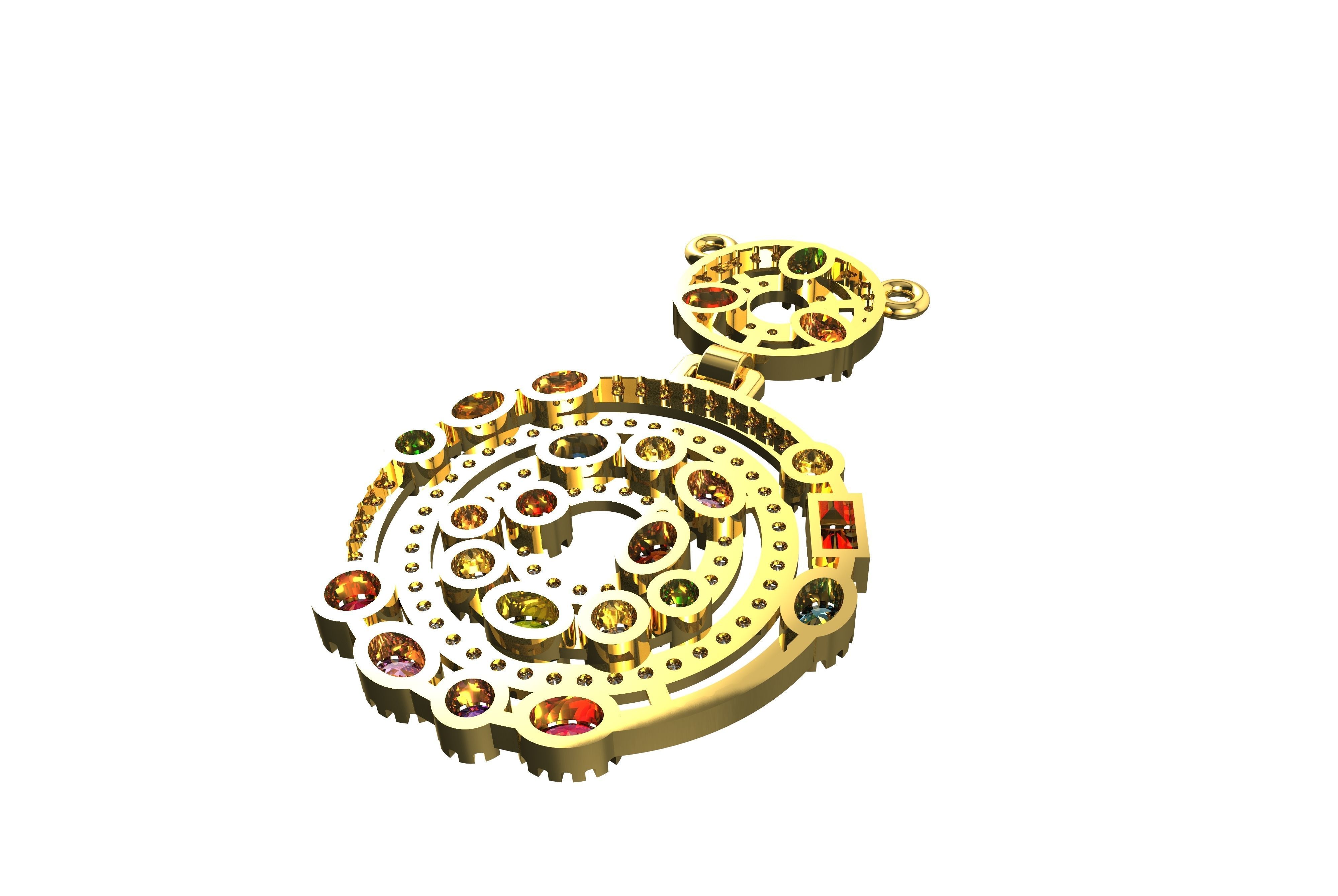 Multi colored Gemstone and Diamond Pendant CT 3D print model_3