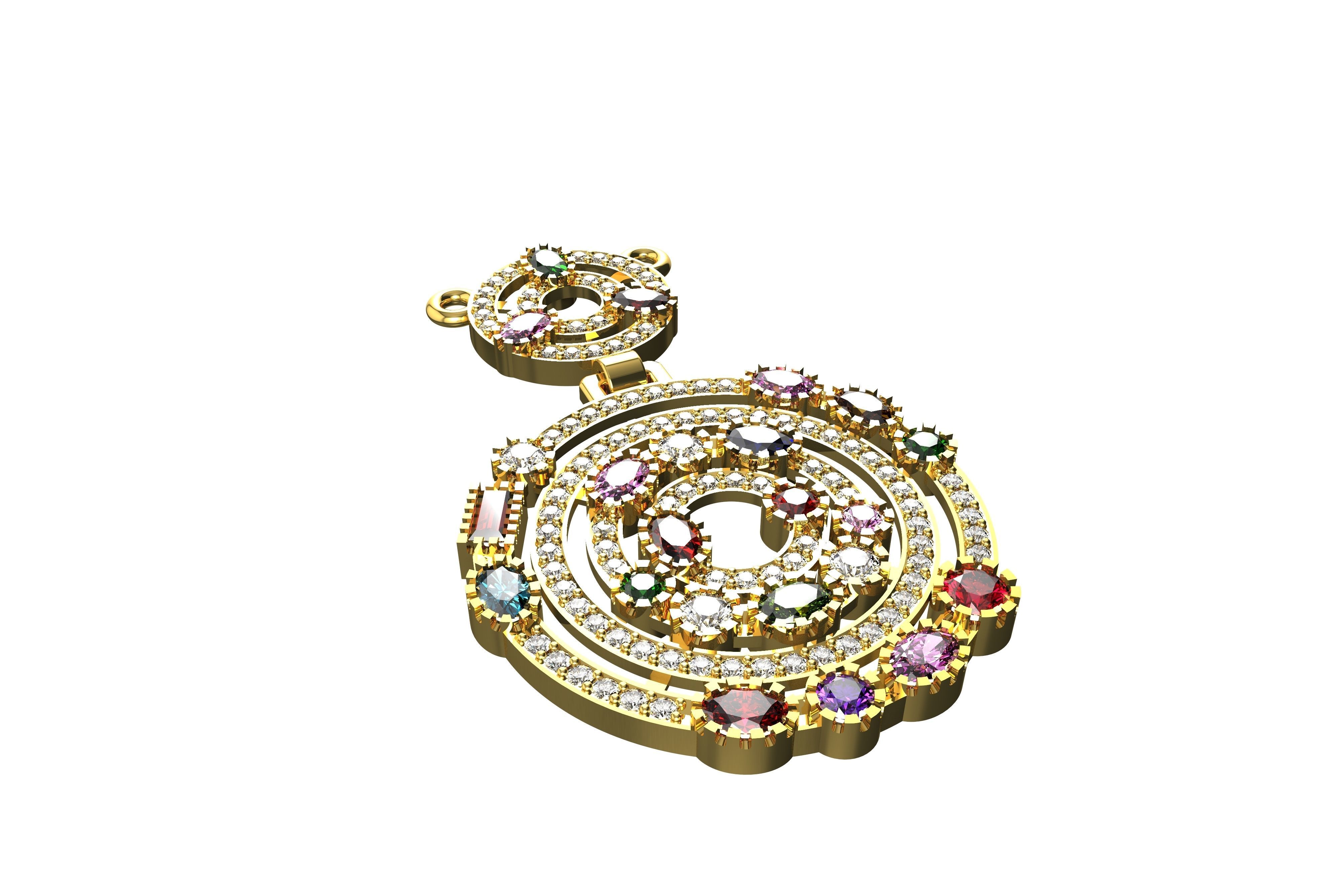 Multi colored Gemstone and Diamond Pendant CT 3D print model_1