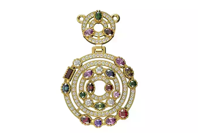 Multi colored Gemstone and Diamond Pendant CT
