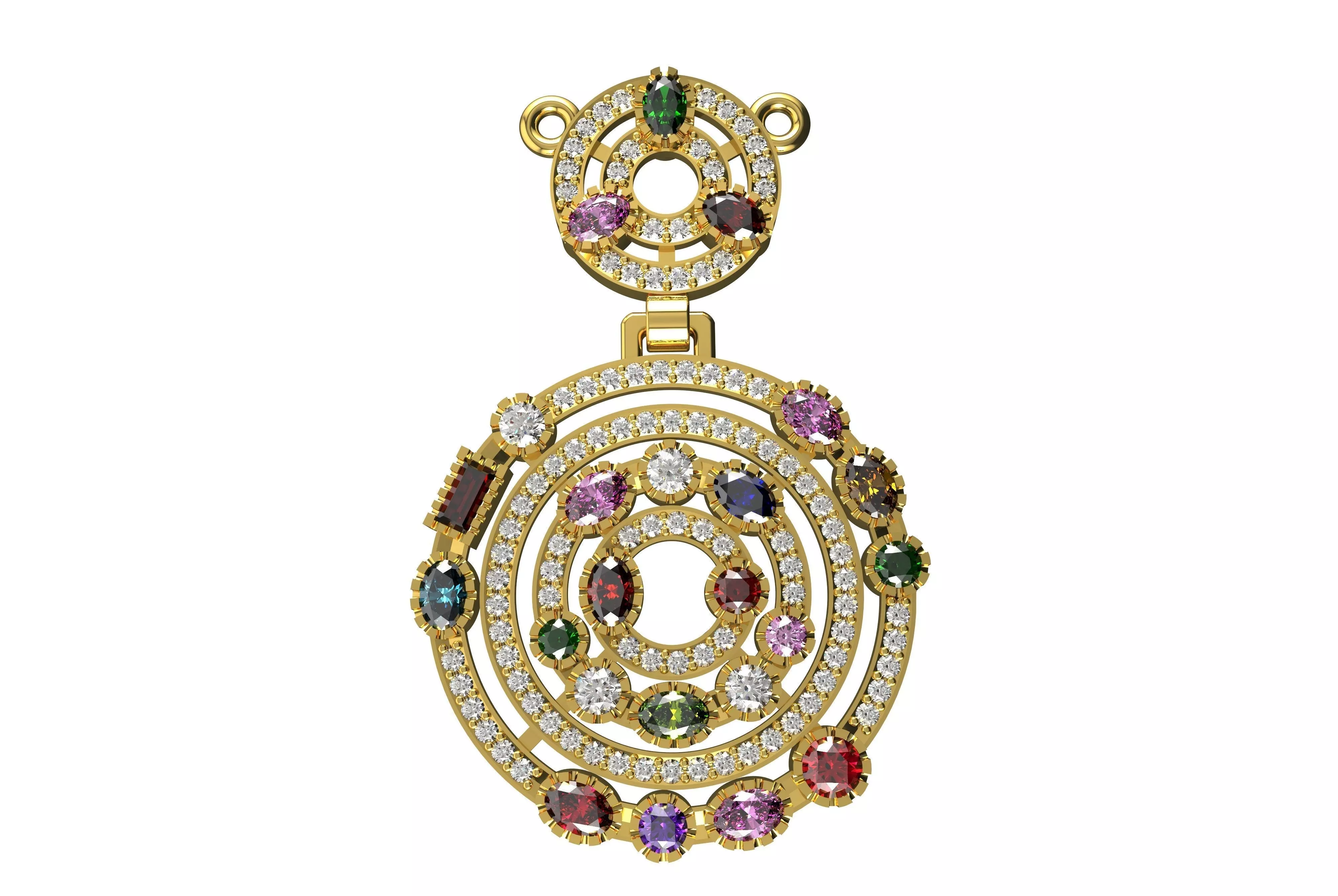 Multi colored Gemstone and Diamond Pendant CT 3D print model_0