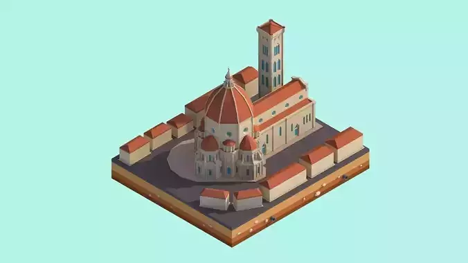 Cartoon Lowpoly Florence Cathedral Landmark