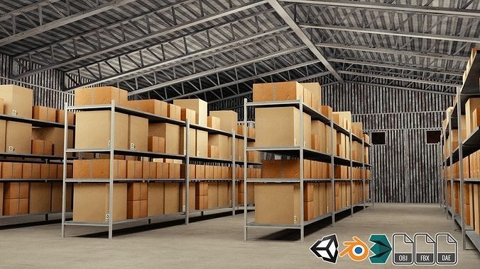 Warehouse barn Low-poly 3D model