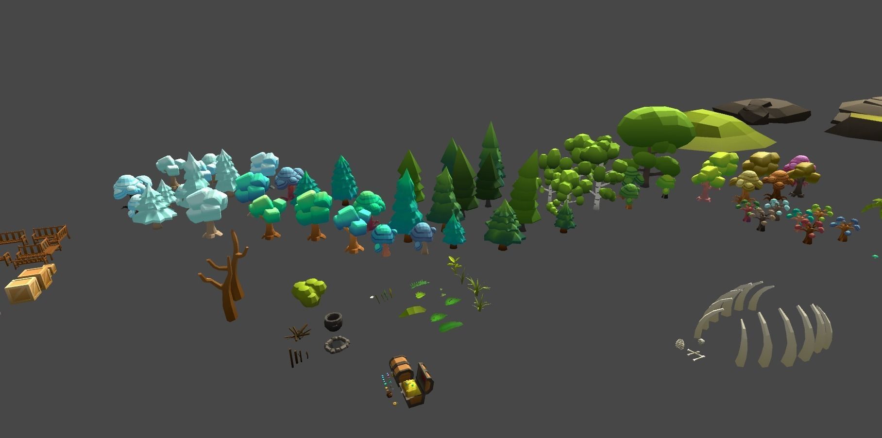 Low Poly World farm with wooden fence and trees Low-poly 3D model_16