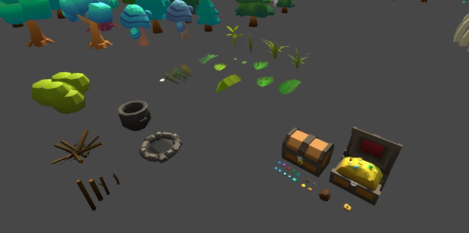 Low Poly World farm with wooden fence and trees Low-poly 3D model_13