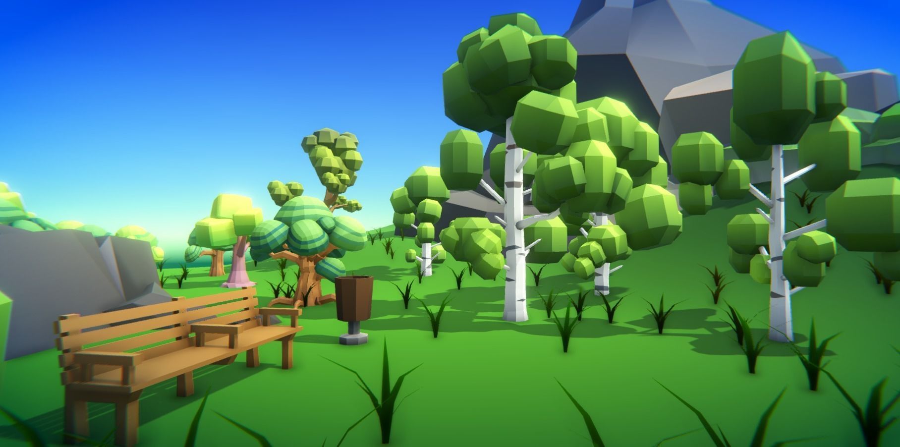 Low Poly World farm with wooden fence and trees Low-poly 3D model_23