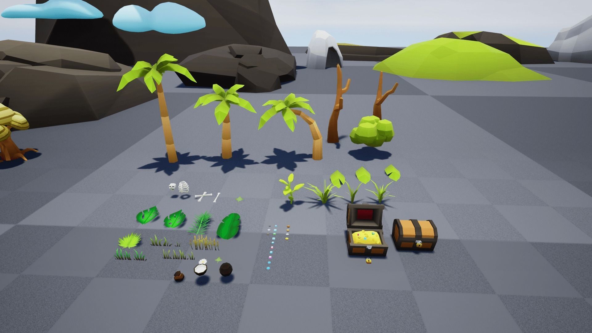 Low Poly World farm with wooden fence and trees Low-poly 3D model_4