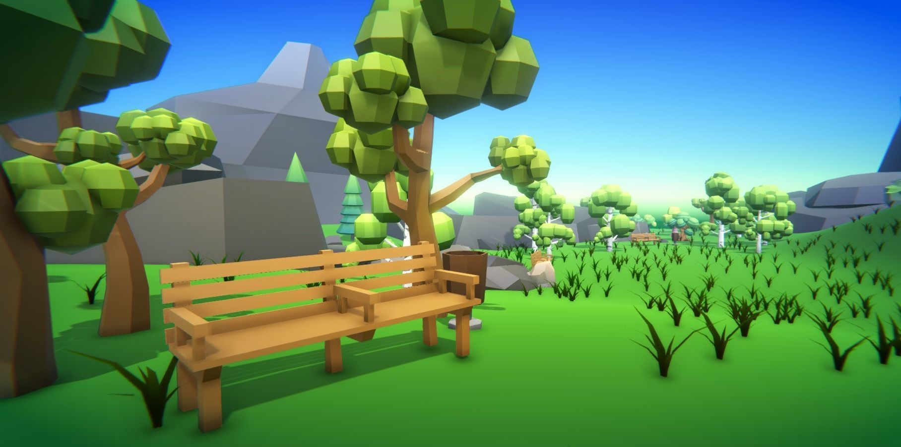 Low Poly World farm with wooden fence and trees Low-poly 3D model_21