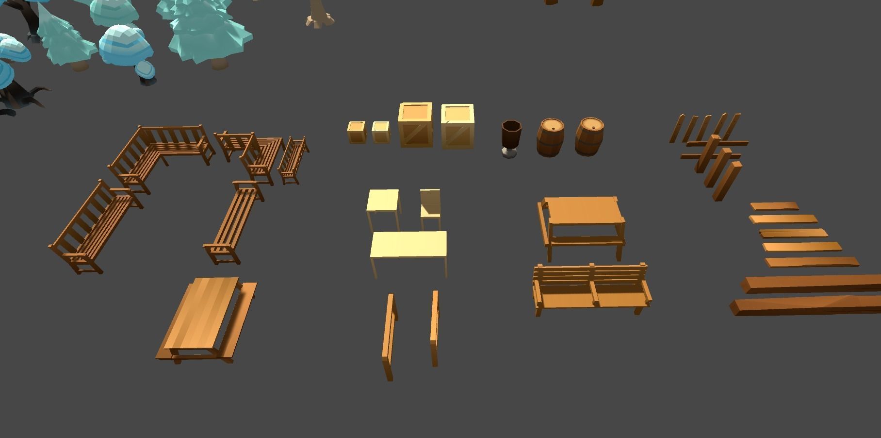 Low Poly World farm with wooden fence and trees Low-poly 3D model_17