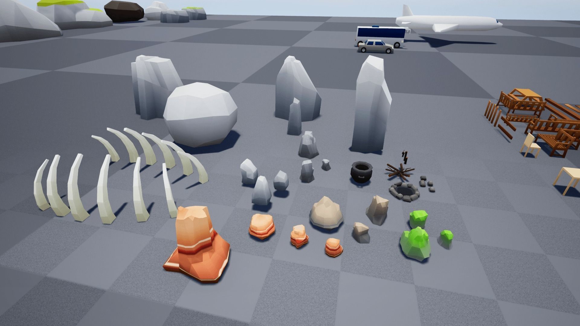 Low Poly World farm with wooden fence and trees Low-poly 3D model_6