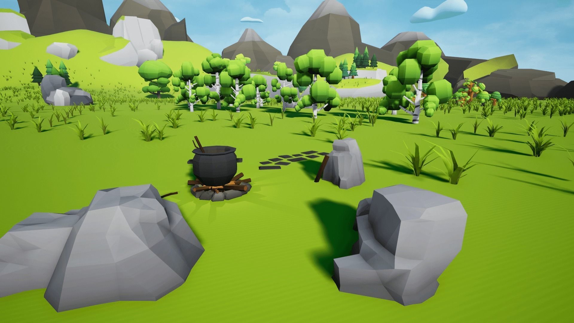 Low Poly World farm with wooden fence and trees Low-poly 3D model_20