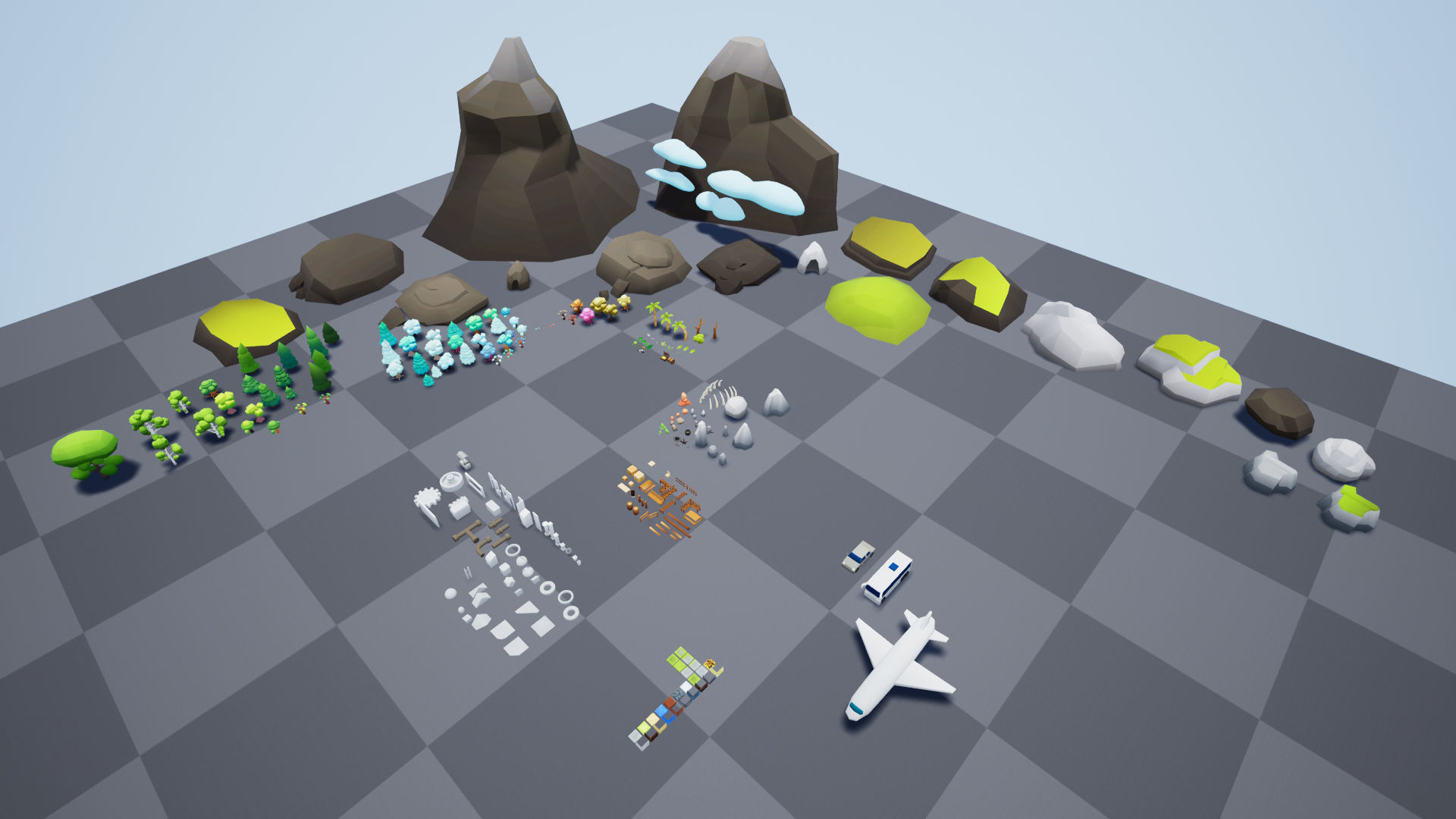 Low Poly World farm with wooden fence and trees Low-poly 3D model_15