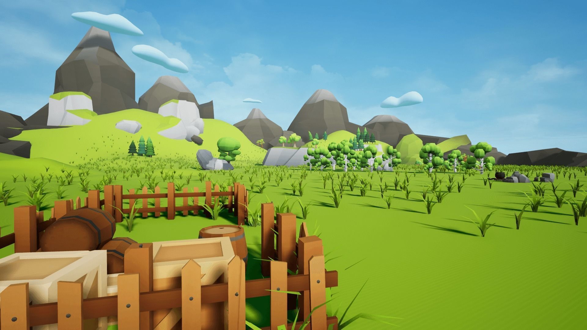 Low Poly World farm with wooden fence and trees Low-poly 3D model_18