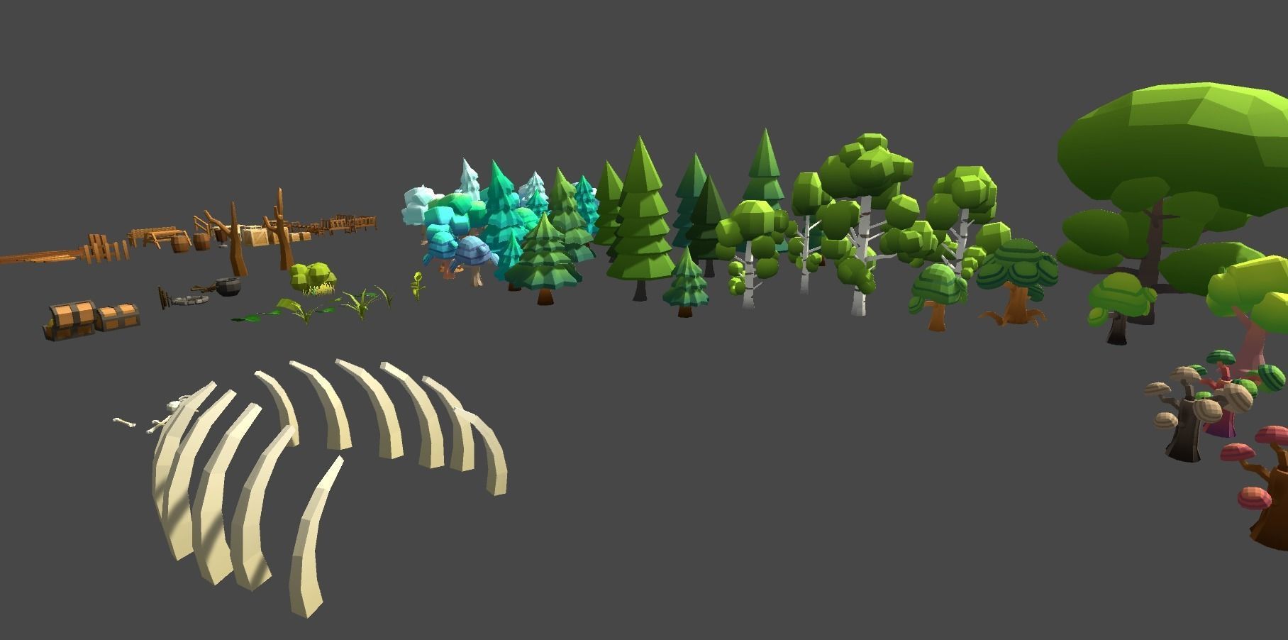 Low Poly World farm with wooden fence and trees Low-poly 3D model_11