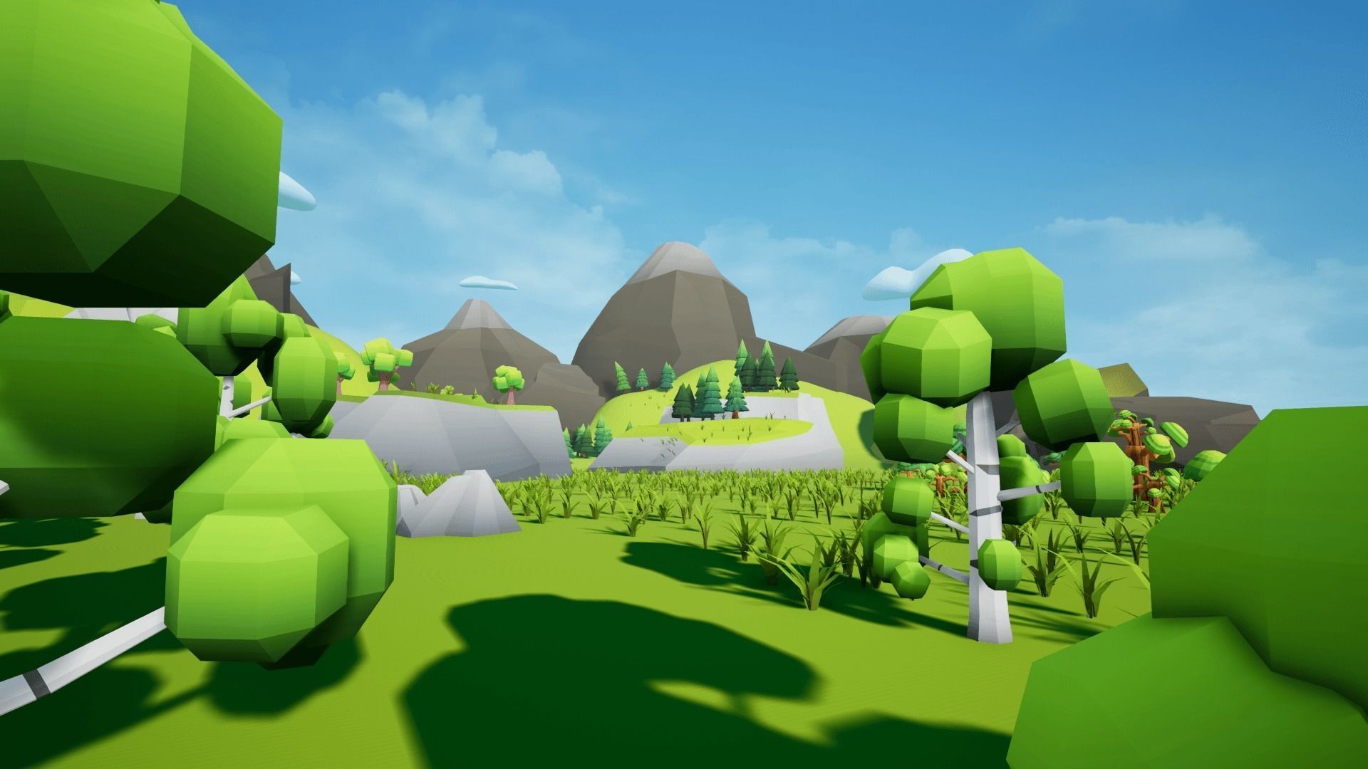 Low Poly World farm with wooden fence and trees Low-poly 3D model_26