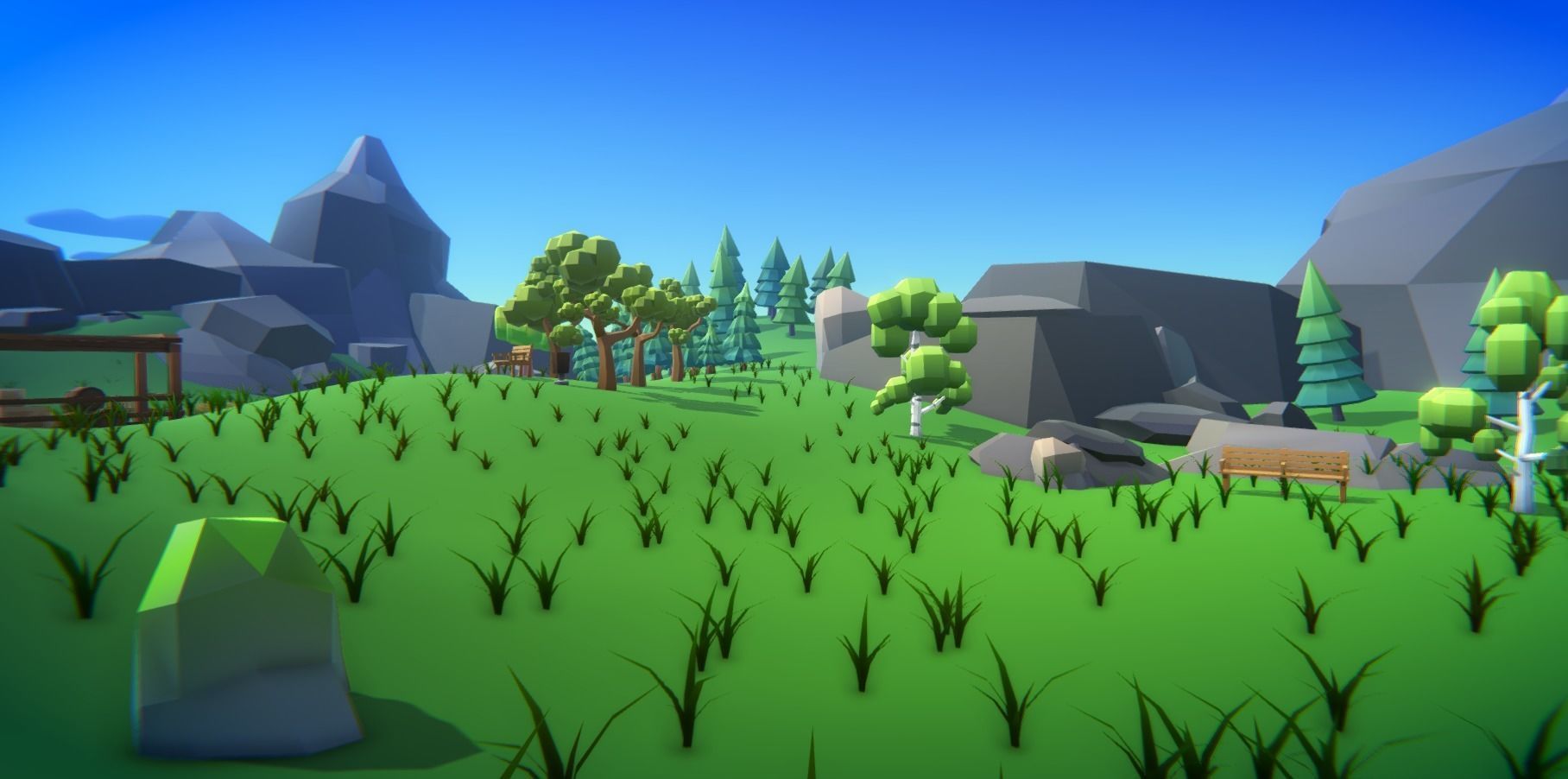 Low Poly World farm with wooden fence and trees Low-poly 3D model_25