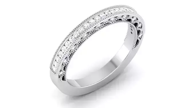 Ring 3dm stl render detail 3D print model diamond eternity band gold