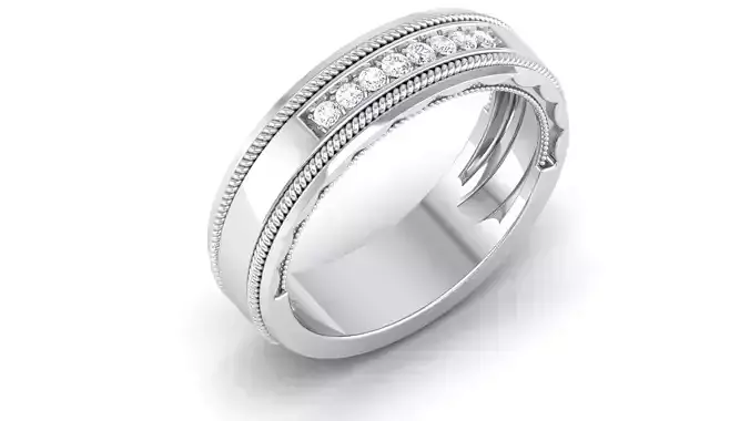 Ring 3dm stl render detail 3D print model gold wedding band with diamonds