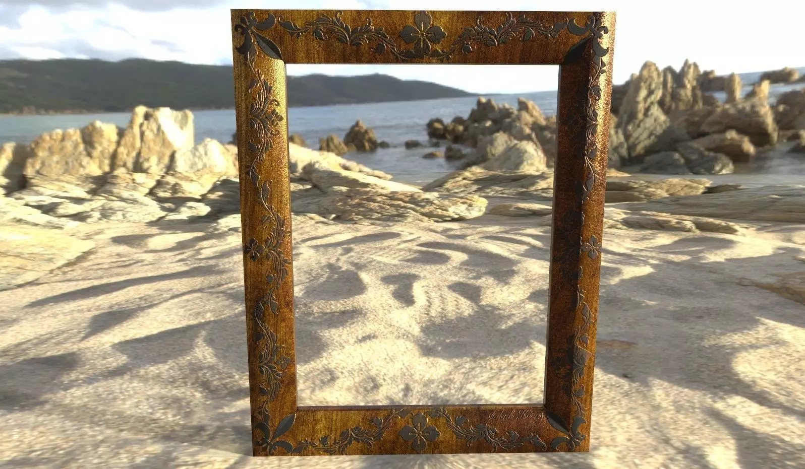 Frame wooden on beach Free 3D model_0