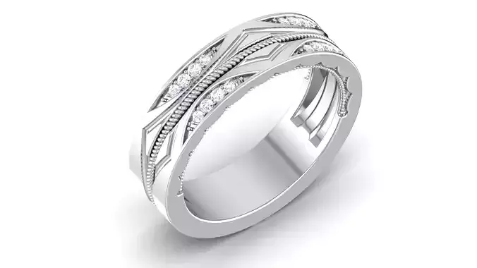 Ring 3dm stl render detail 3D print model gold wedding band with diamonds