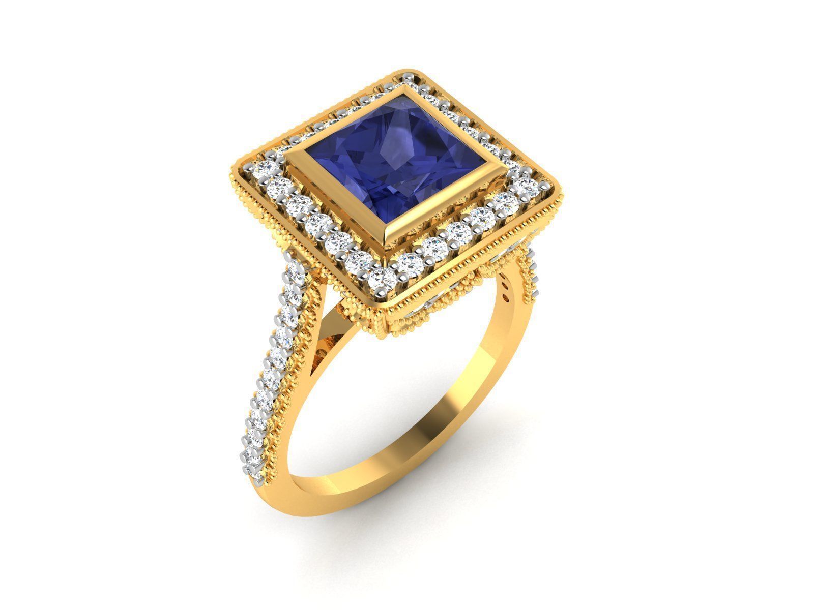 Ring 3dm stl render detail 3D print model sapphire and diamond 3D print model_5