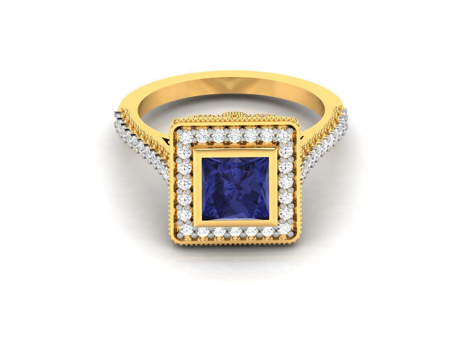 Ring 3dm stl render detail 3D print model sapphire and diamond 3D print model_9