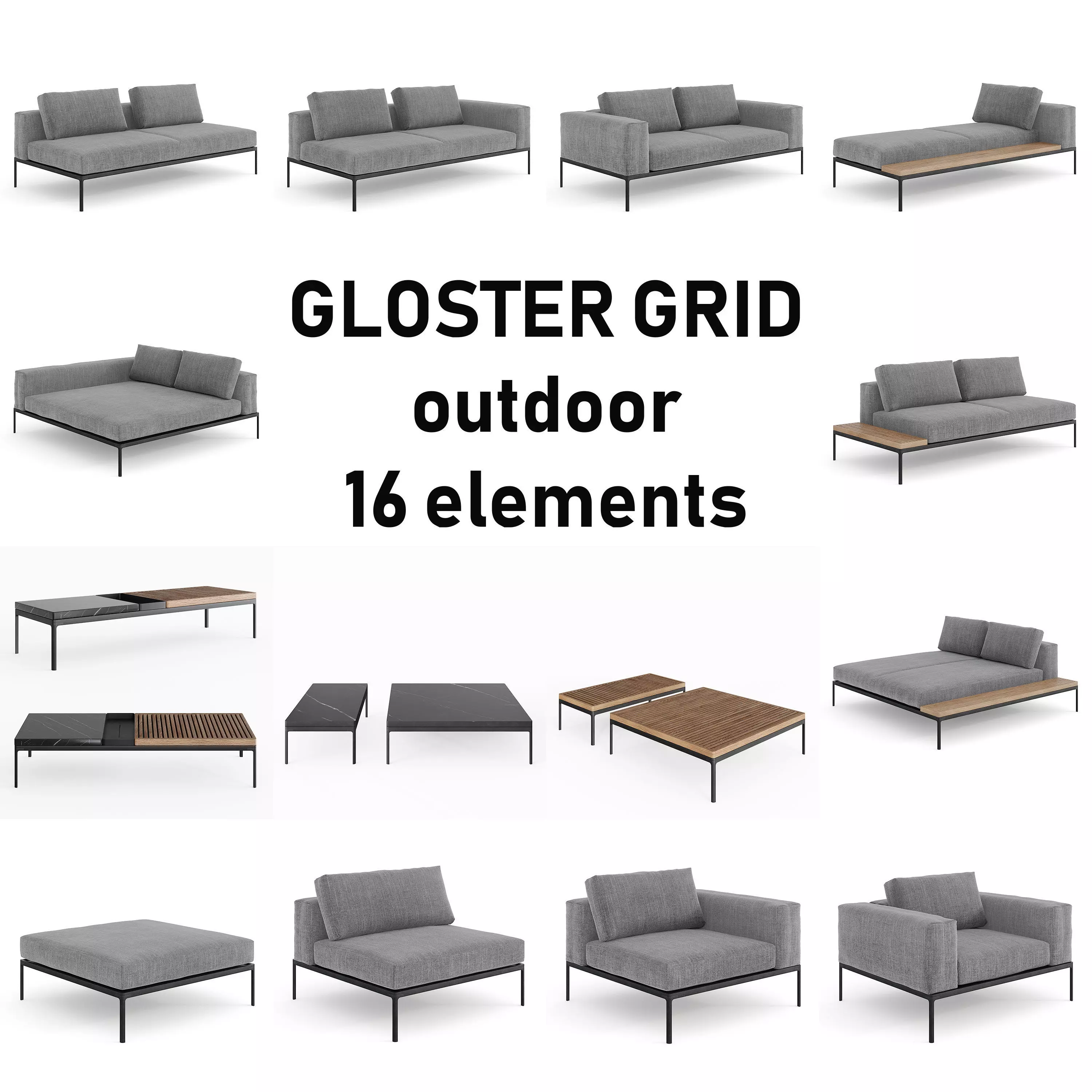 Gloster Grid Outdoor Lounge Pack 3D model_0