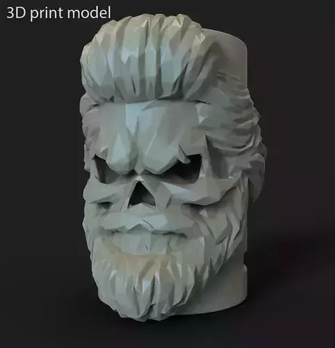 lowpoly Skull bearded vol1 flower pot and pen holder 3D print model