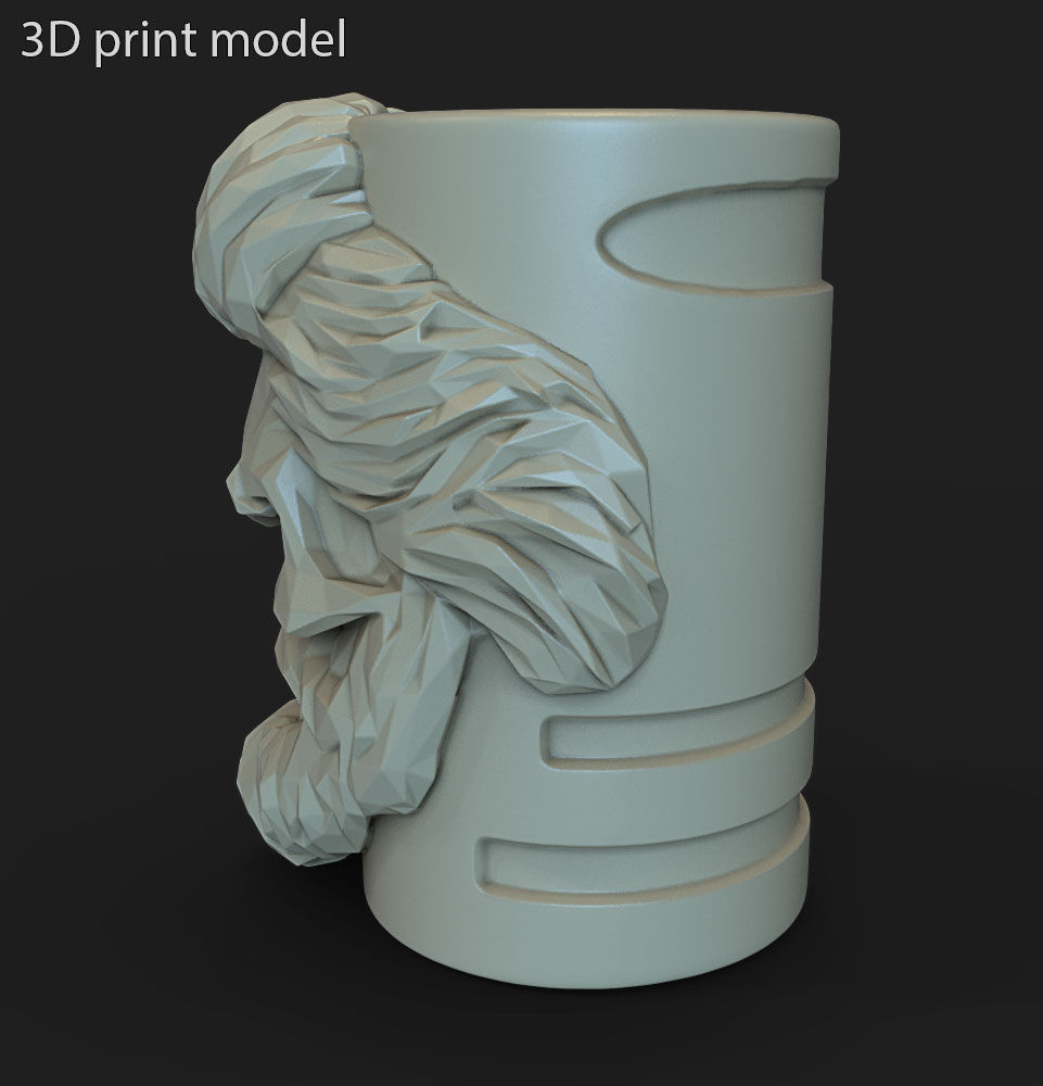 lowpoly Skull bearded vol1 flower pot and pen holder 3D print model_2