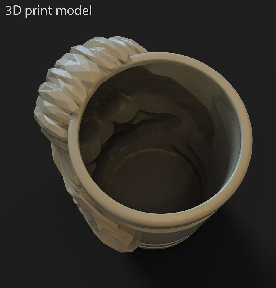 lowpoly Skull bearded vol1 flower pot and pen holder 3D print model_1