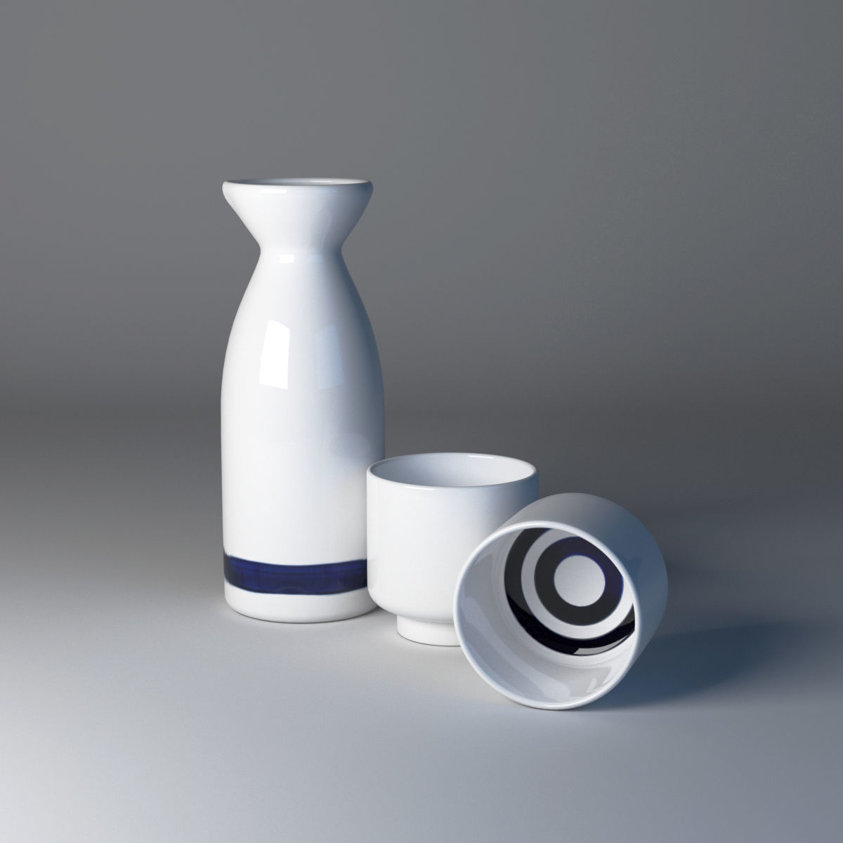 SAKE and  cup and bottle 3D model_4