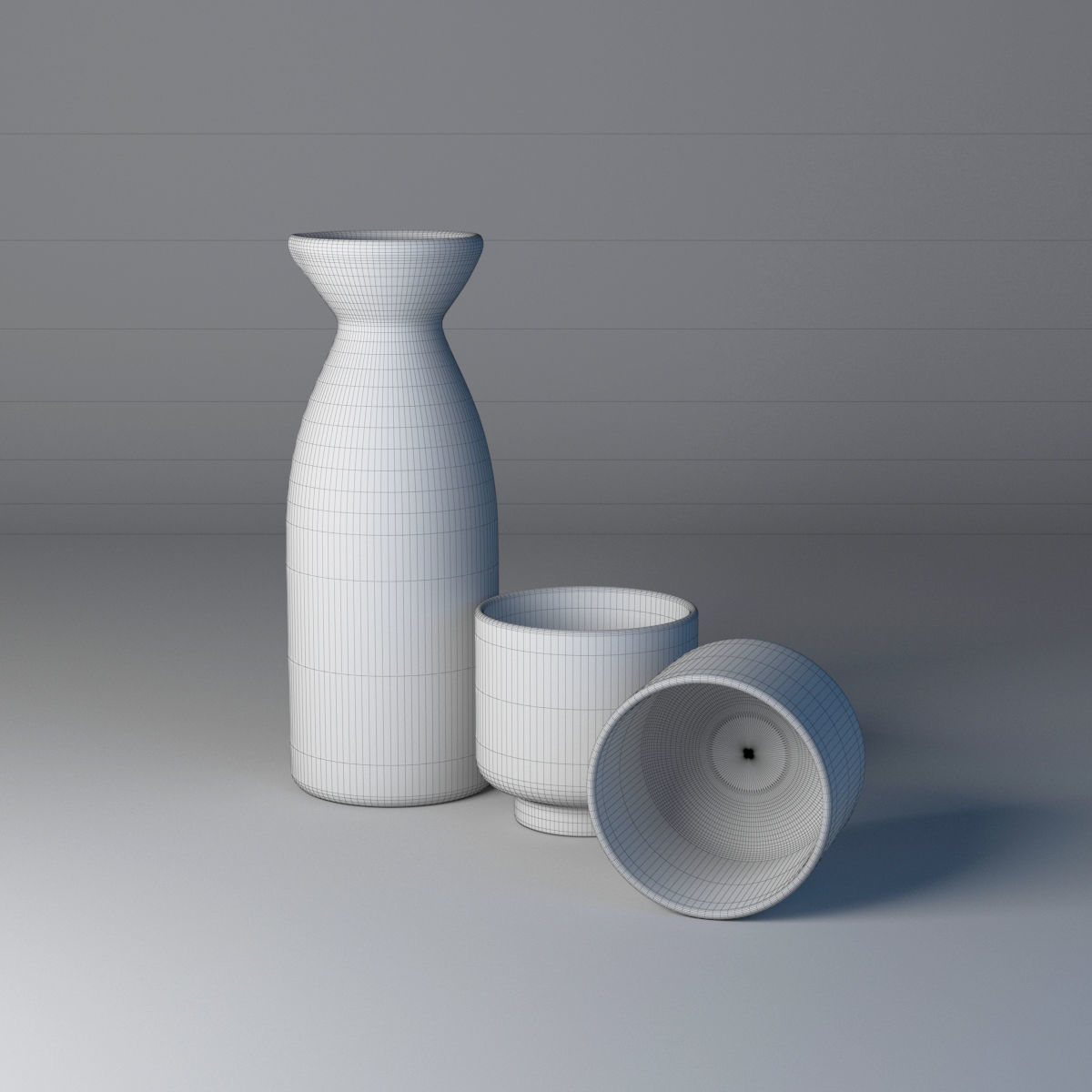 SAKE and  cup and bottle 3D model_5