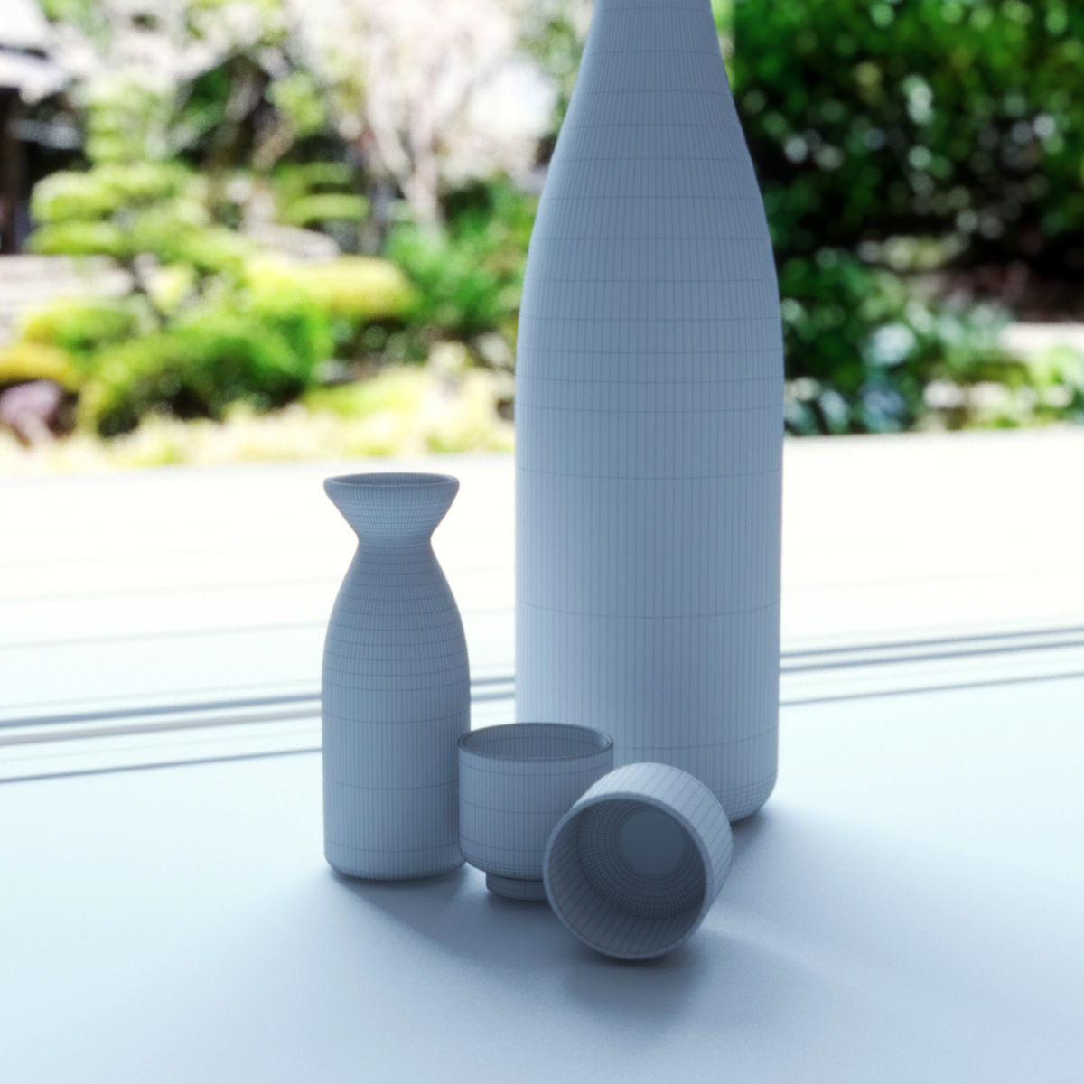 SAKE and  cup and bottle 3D model_1