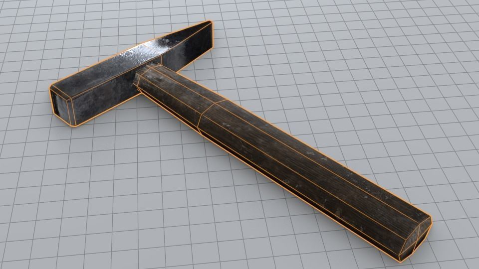 Lowpoly Old Hammer Low-poly 3D model_3